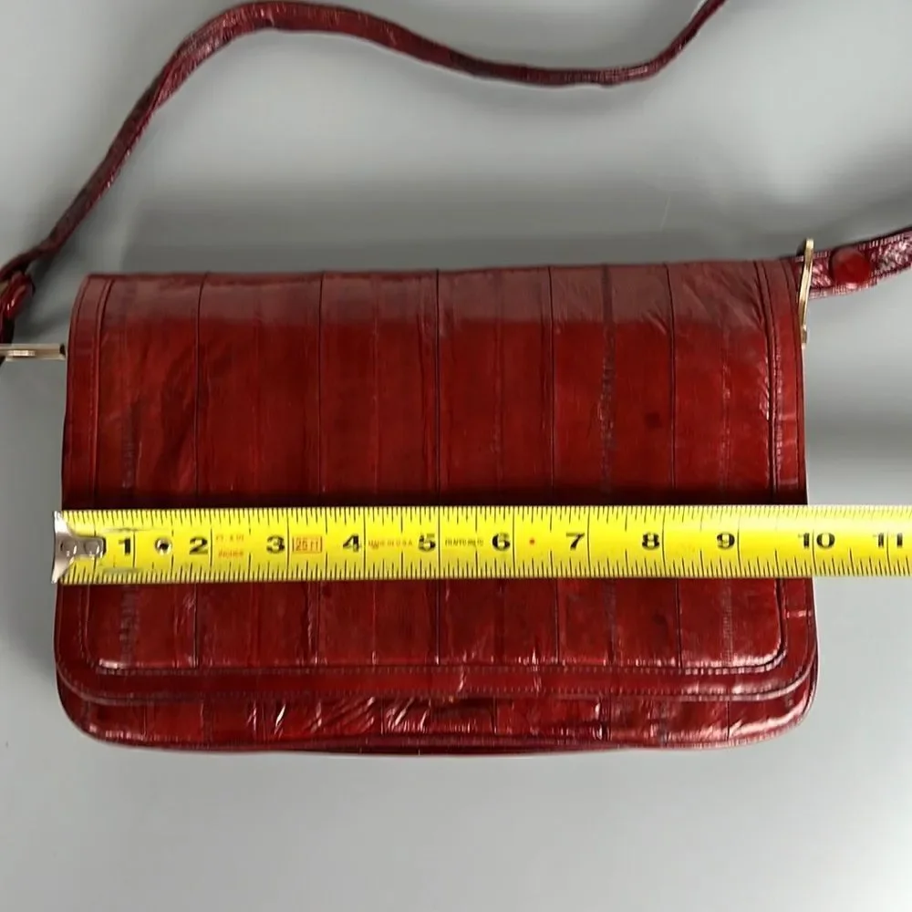 Vintage Real Eel Skin Maroon Clutch Shoulder Bag Purse